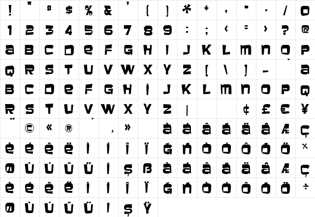 TR Baveuse Regular  glyph index