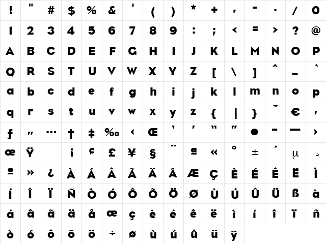 Genesis Regular  glyph index