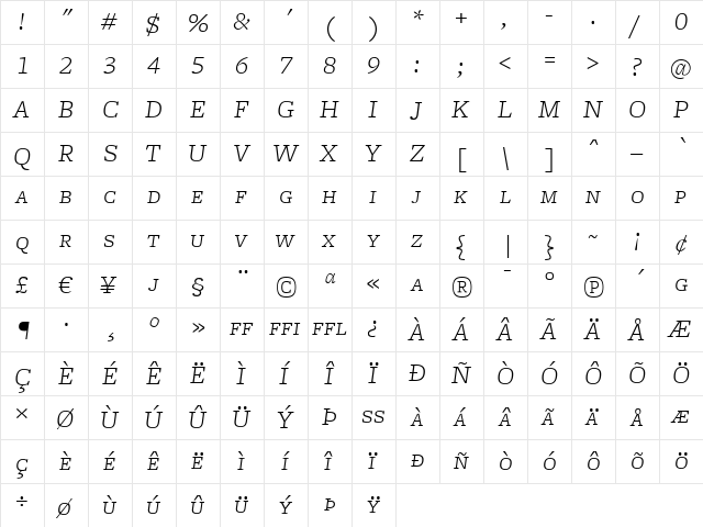 FreightMicro LightItalicSC  glyph index