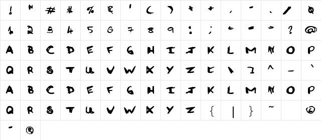 Rough Graffiti Regular  glyph index