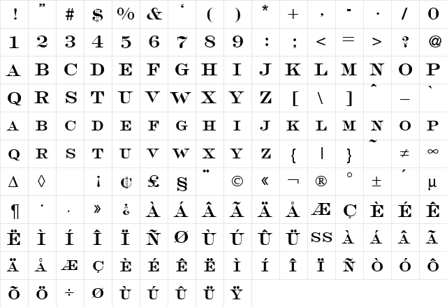 SalingerSmc DB Regular  glyph index
