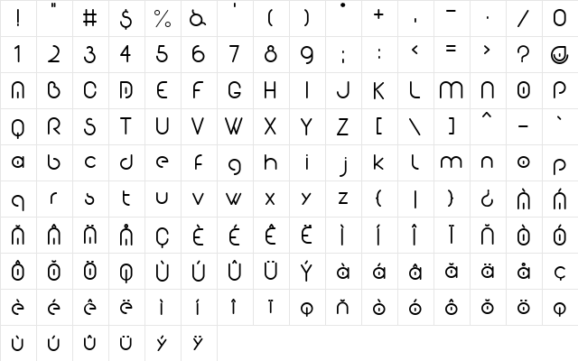 Eva Bold  glyph index