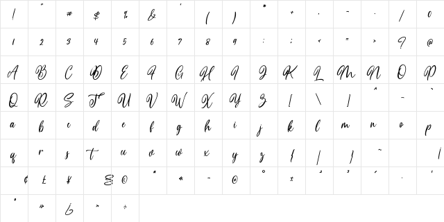Medalion Regular  glyph index