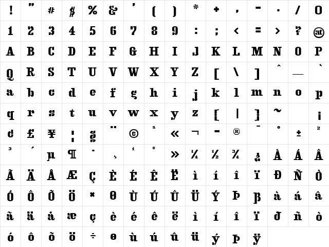 Beetle Regular  glyph index