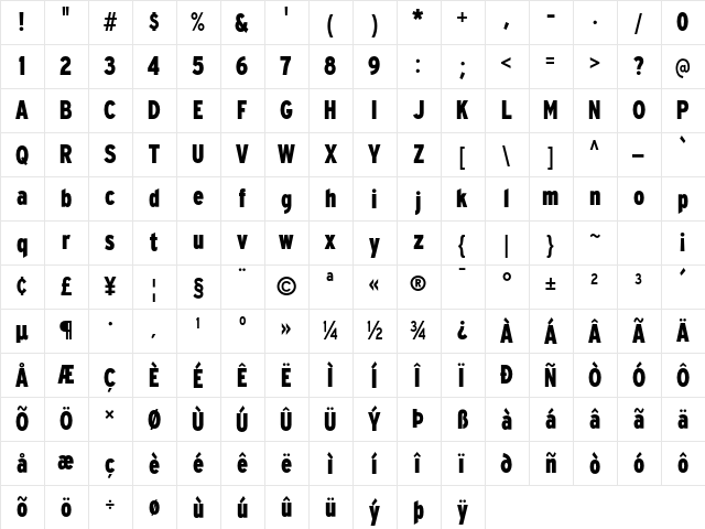 Expressway Cd Xb Regular  glyph index