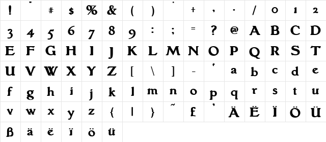 Grantham Bold  glyph index