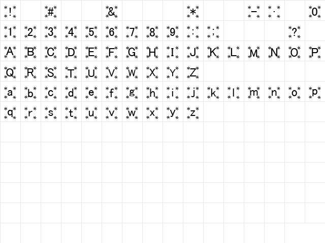 hana Font Regular  glyph index