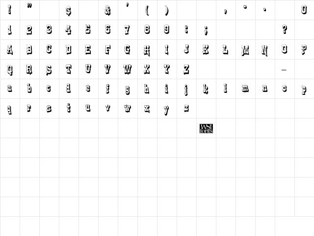 WesternShadow Regular  glyph index