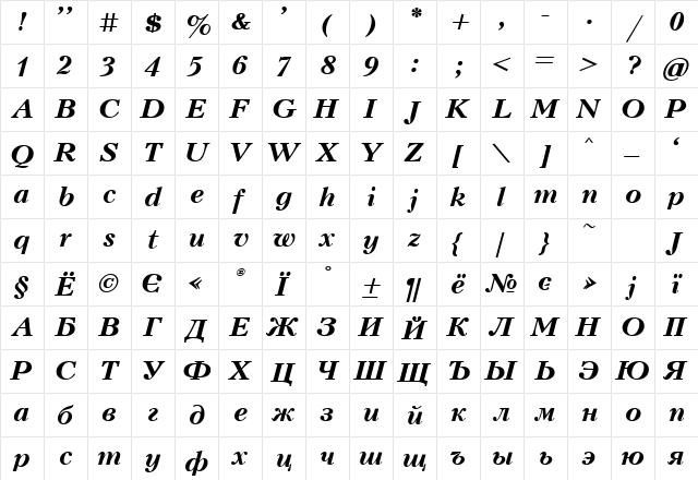 KudrashovC BoldItalic  glyph index