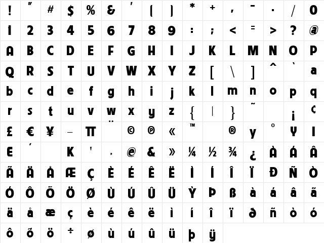 LHF American Sans Regular  glyph index