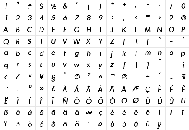 Montreal-Serial-Medium RegularItalic  glyph index