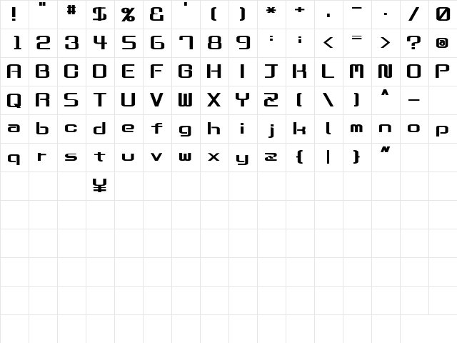 DD hero Bold  glyph index