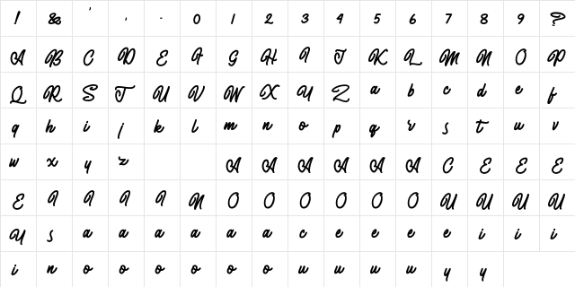 Almonthy Mirotas Regular  glyph index