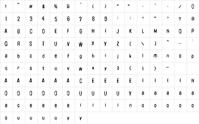 Dulimarlanda Regular  glyph index