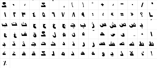 Persian7ModernSSK Italic  glyph index