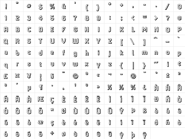 Ganymede3D Regular  glyph index