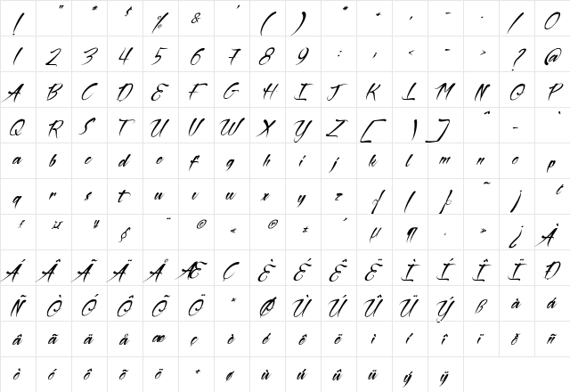The Black Pearl Italic  glyph index