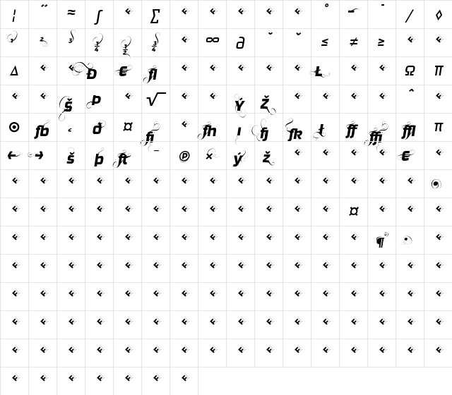 Ginger-RegularFlamboyantExp Regular  glyph index
