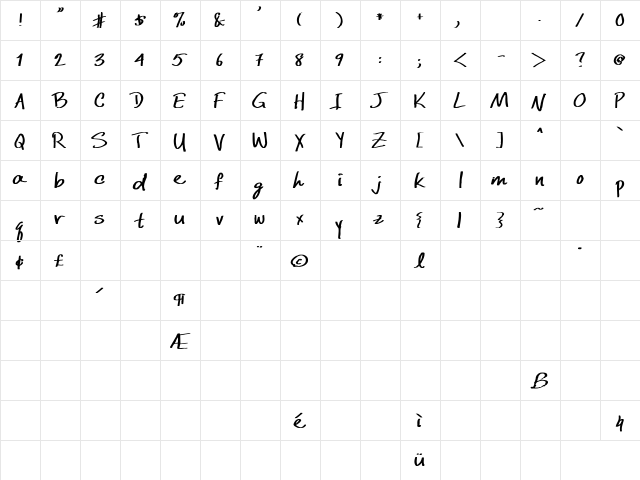 DCWri Wd Bold REgular  glyph index