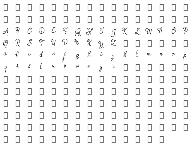 Judyth Demo Regular  glyph index