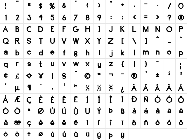 CobellSSK Bold  glyph index