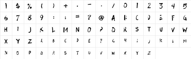 brushough Regular  glyph index
