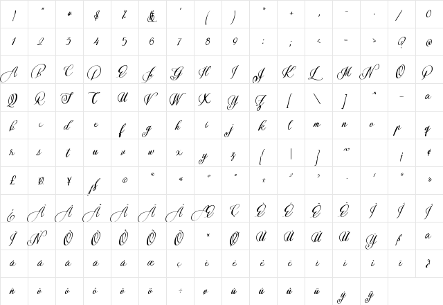 The Longlight Regular  glyph index