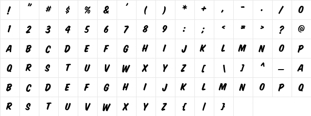 SignPainter HouseSlant Regular  glyph index