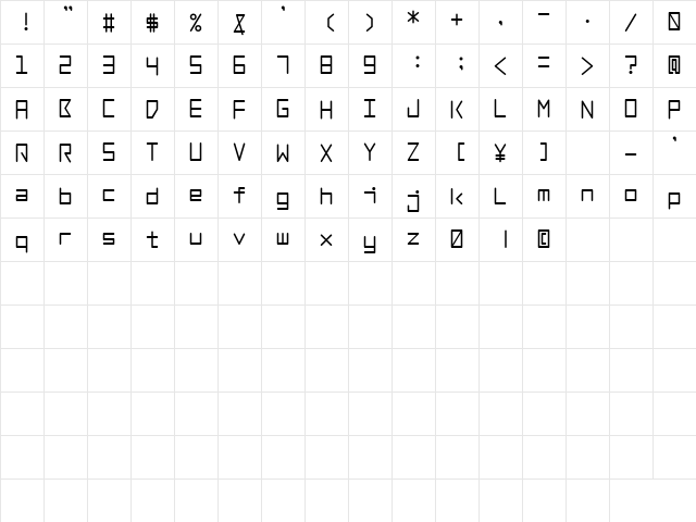 MW QUOIN Regular  glyph index