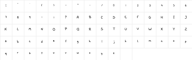 Milky Regular  glyph index