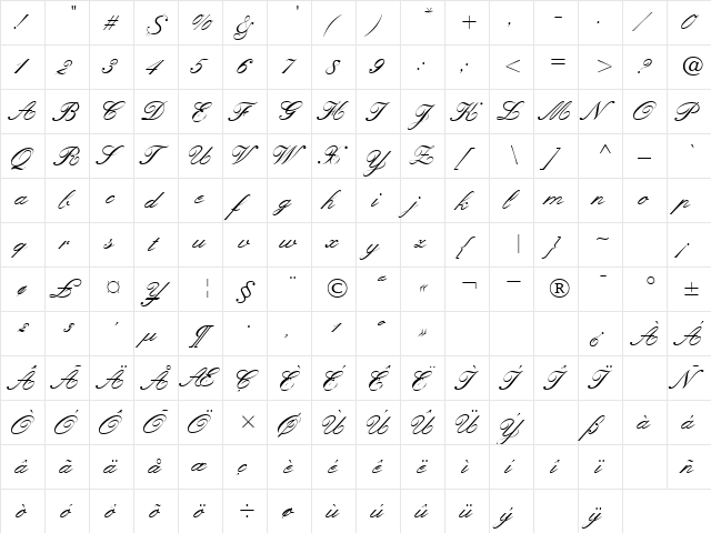 Hotpress Normal  glyph index