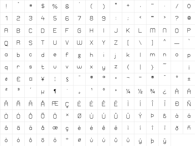 Elgethy Est Square Regular  glyph index