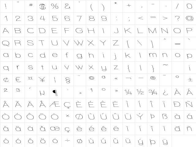 Walkway Expand RevOblique Regular  glyph index