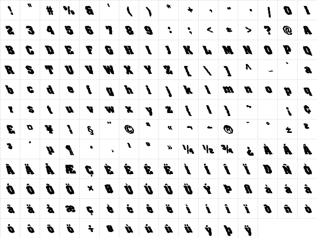 FZ WACKY 65 LEFTY Normal  glyph index