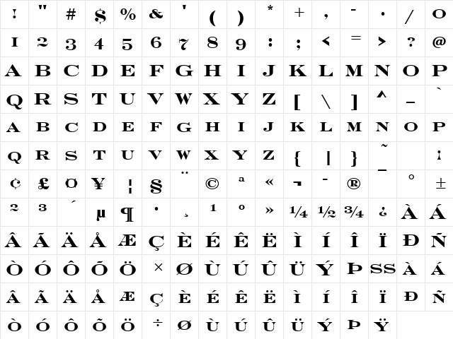 EngraversSCD Bold  glyph index