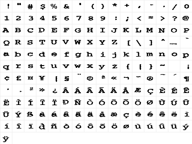 FZ WACKY 35 EX Normal  glyph index