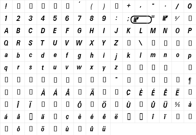 Caracteres L4 Regular  glyph index