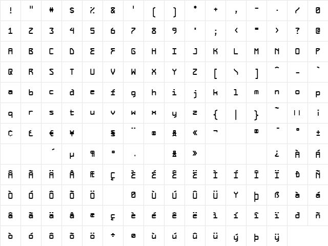 MonolithBold Regular  glyph index