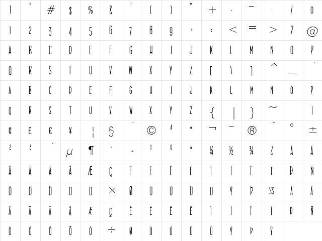 ConcursoItalian BTN Cn Regular  glyph index