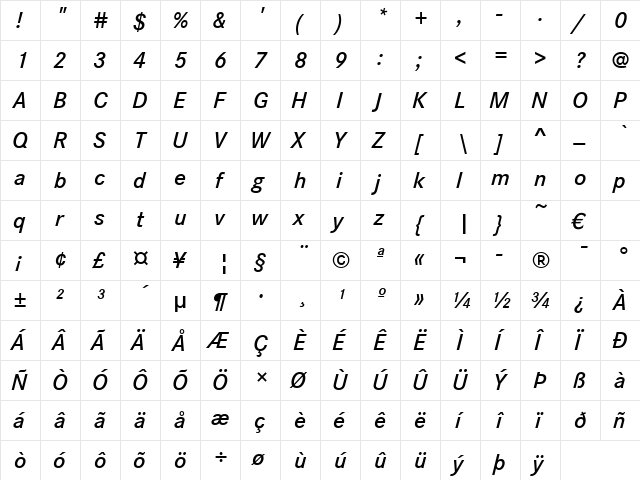 CorpoSDem Italic  glyph index