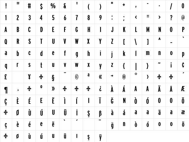 intelstateboldcompressed Regular  glyph index