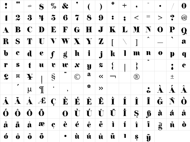 Firenze Regular  glyph index