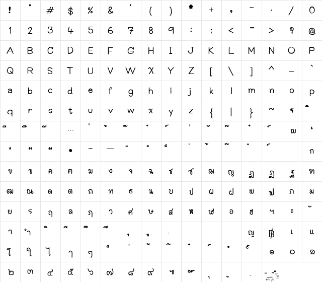 Bluemoon_SemesterOpen Regular  glyph index