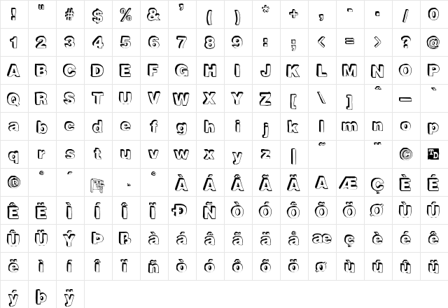 BlockDogBack Regular  glyph index