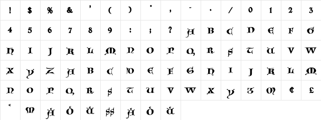 GoticaCaps Regular  glyph index