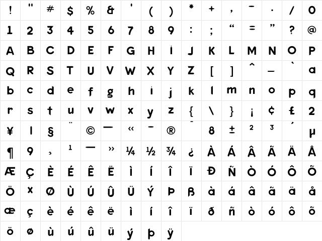 KeedySansReg Regular  glyph index