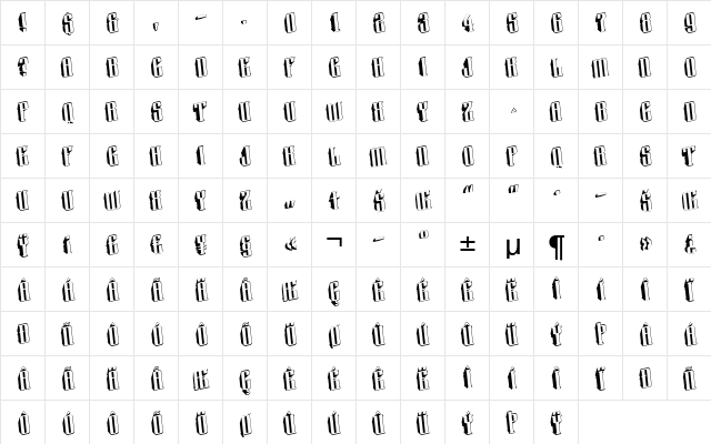 a_Harder3dTwL Regular  glyph index