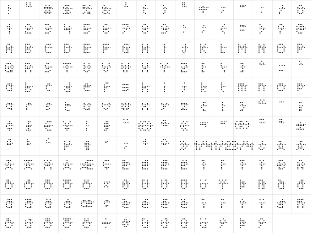Papertape Regular  glyph index