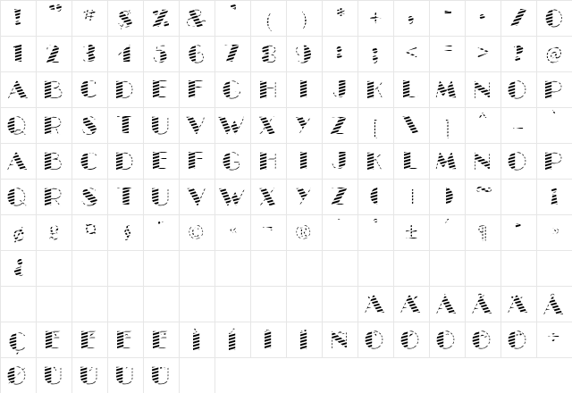 GLitzyStripe Regular  glyph index