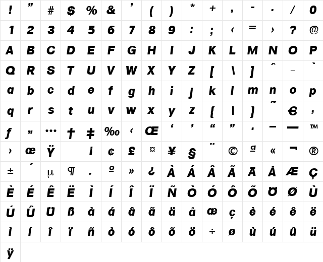 Formula-BoldIta Regular  glyph index